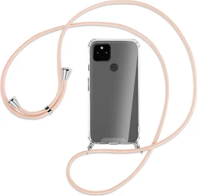 Produktbild von Handykette Backcover-Schutzhülle mit Band (Metall silberfarben) für Google Pixel 4a 5G - rose peach