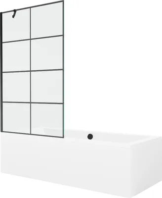 Produktbild von Mexen Cube rechteckige Badewanne 170 x 80 cm mit Verkleidung und 1-flügeliger Duschwand 100 cm, schwarzes Design - 550517080X95?