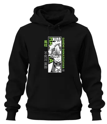 Productafbeelding van Sanemi Shinazugawa Kimetsu no Yaiba Wind Hashira Anime Hoodie, uni, zwart, maat 3XL