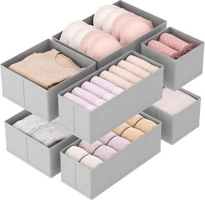 Produktbild von Famanu Aufbewahrungssystem für Kleiderschränke, Set von 8, faltbare Stoff-Organizer für Socken, Gürtel und Accessoires, grau