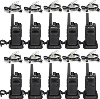Produktbild von Retevis RT668 Funkgeräte Set mit Headset, Wiederaufladbares Walkie Talkie, VOX Squelch 16-Kanal CTCSS / DCS-TOT-Scan, Funkgerät für Schule Unternehmen Baustelle Supermarket (Schwarz, 10 Stück)