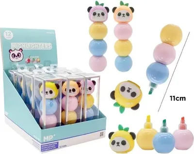 Image de Surligneuse à bille Panda, 3 couleurs, assortiment