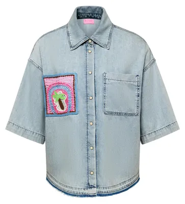 Produktbild von Hellblaue Denimlook Jacke mit Häkel-Applikation im Vorderteil Größe 36