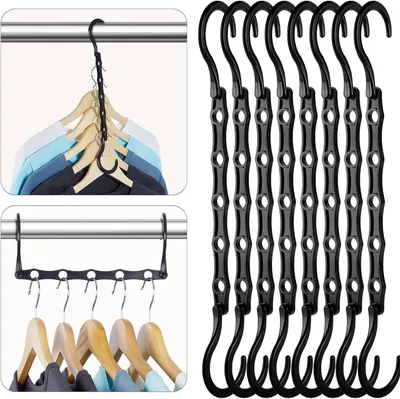 Productafbeelding van Ruimtebesparende Magische Kleerhangers, Sterke Kunststof voor Zware Kleding - 8 Stuks, Zwart
