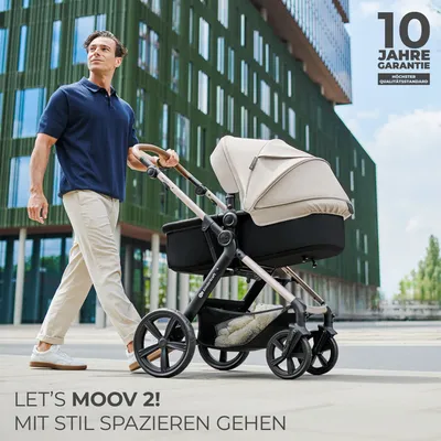 Produktbild von Kinderkraft MOOV 2 AIR Kinderwagen, Schwarz, Multifunktional 3-in-1, mit großer Babywanne und Einsatz, inkl. MINK PRO i-Size Autositz und Travel System Adapter, aufblasbaren gedämpften Rädern, UPF50+ Verdeck, Fenster hinten, bis 27 kg