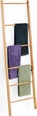 Produktbild von Relaxdays Handtuchleiter Holz, 6 Sprossen, Wäscheleiter Handtücher & Kleidung, HxB 170 x 55 cm, Badezimmer Leiter, natur