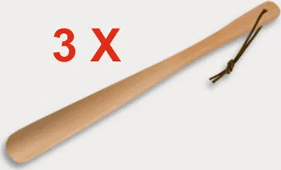 Produktbild von 3 Stück = Schuhlöffel, geölt, mit Lederband aus Holz 37 cm