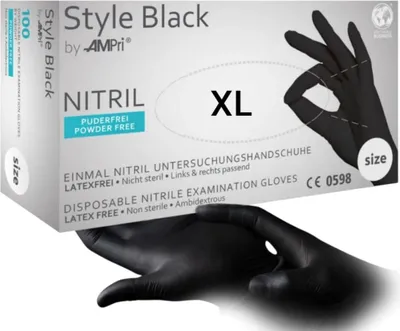 Zdjęcie produktu dla Rękawiczki Rękawice Nitrylowe Czarne STYLE BLACK AMPRI 100 szt - Rozmiar XL