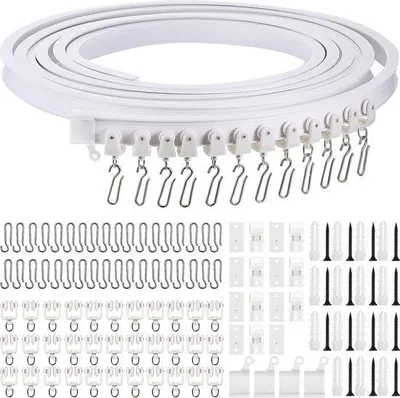 Productafbeelding van Ibenzoa® Multifunctionele plafondrail voor gordijnen – 5 meter, draagvermogen tot 10 kg, inclusief bevestigingsset (schroeven en pluggen)