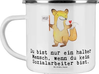 Produktbild von Mr. & Mrs. Panda Emaille Tasse Sozialarbeiter Herz - Weiß - Geschenk, Becher, Teetasse, Haferl, Pott