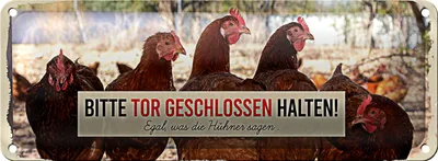 Produktbild von Blechschild Spruch 27x10cm Hühner bitte Tor geschlossen Dekoration