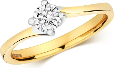Produktbild von Funkelndes Feuer 18 Karat (750) Gold Solitär Verlobung Diamant Damenring Brillant-Schliff 0.35 Karat GH - SI2, 55 (17.5); TRS3219118KYRSO