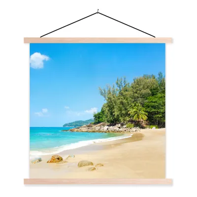 Produktbild von MuchoWow® Textilposter Strand - Meer - Pflanzen - Tropisch 120x120 cm mit holzfarbenen Rahmen - Textil-Poster