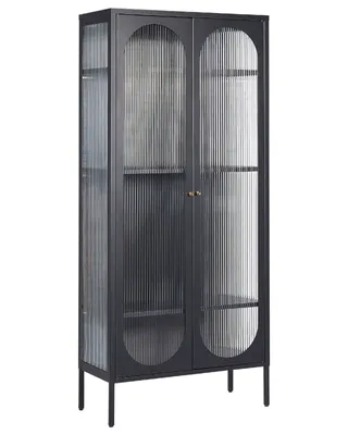 Zdjęcie produktu dla BELIANI Szafka dwudrzwiowa czarna stalowa 80 x 35 x 181 cm z półkami witryna szklane fronty i boki styl industrialny