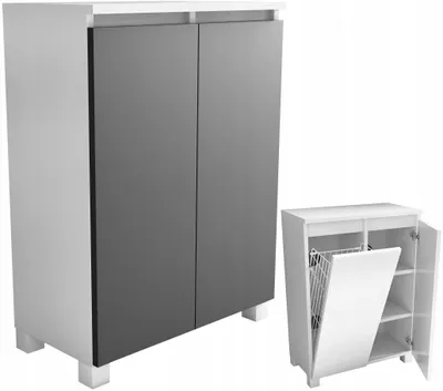 Zdjęcie produktu dla szafka komoda do łazienki z koszem cargo na pranie 60 60cm szary mat