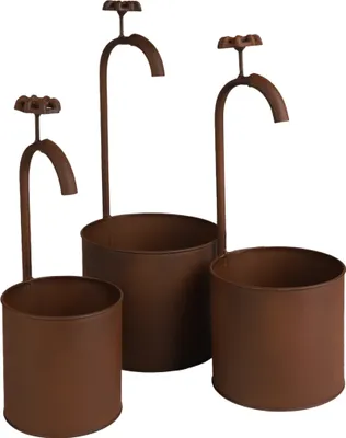 Produktbild von 3.10 Blumentopf mit Wasserhahn in ROST - 3er Set / ca. Ø 17 / 14 / 12 cm - Metall Eimer Deko