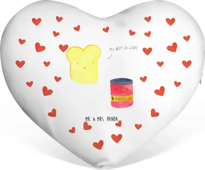Produktbild von Mr. & Mrs. Panda Dekokissen Toast Marmelade - Weiß - Geschenk, Kuschelkissen, Herzkissen, Brot, Kissen in Herzform, Sofakissen, Küche Deko, Toastbrot, Süß, dekoartikel