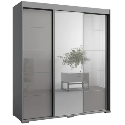 Kleiderschrank zum Schlafzimmer für Kleidung mit Spiegel, Höhe: 200cm, Breite: 180 cm, Grau