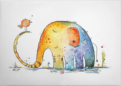 Produktbild von Leinwandbild Kinder 50 x 70 cm - Wandbild Blau Gelb - Keilrahmen Elefant Wohnzimmerdeko Wanddeko Wandgemälde