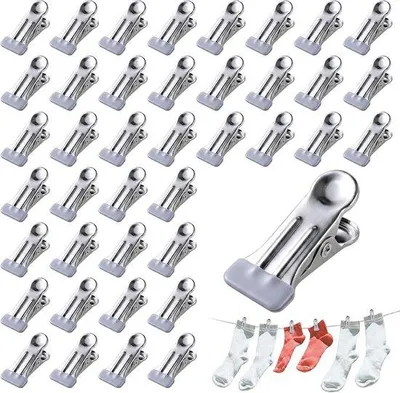 Produktbild von 40 Stück Metallwaschklammern aus Edelstahl, kleine Waschklammern ohne Abdruck, robuste Metallklammern, graue Handtuchklammern