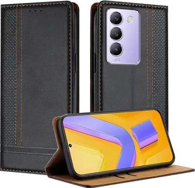 Produktbild von Handyhülle für Vivo Y200e Leder Flip Klappbare Schutzhülle mit Standfunktion Schwarz