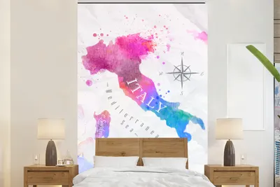Produktbild von MuchoWow® Fototapete für Wohnzimmer oder Schlafzimmer Wandtapete Vinyl Motivtapete Karte - Aquarell - Italien - 155x240 cm - Tapete