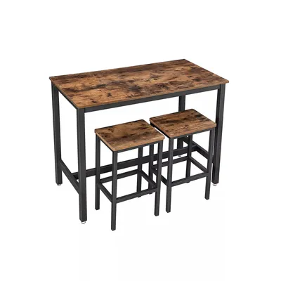 Image de In And OutdoorMatch Table de Bar avec Chaises de Bar Rixt - Rectangulaire - Tabouret de Bar Industriel - Métal et Bois - 120x60x90cm