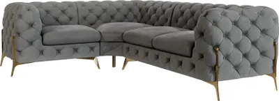 Produktbild von S-STYLE MÖBEL - Chesterfield Ecksofa Nova mit Goldene Metall Füßen aus Grau Samtstoff - Ottomane links, B/T/H: 264 cm / 204 cm / 75 cm