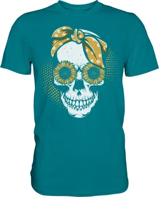 Produktbild von Totenkopf Sonnenblumen T-Shirt Garten Motiv Gärtner Geschenk – Diva Blue / XXL