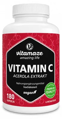 Obrázok produktu pre Vitamín C 160 mg Acerola extrakt čisté vegánske kapsule 180 kapsúl