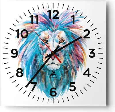 Produktbild von Wanduhr - Quadrat - Glasuhr - Bunt Löwe Mähne - 30x30cm - Schleichendes Uhrwerk - Lautlos - zum Aufhängen bereit - Dekoration Modern - Wanddekoration aus Glas - C4AC30x30-4250