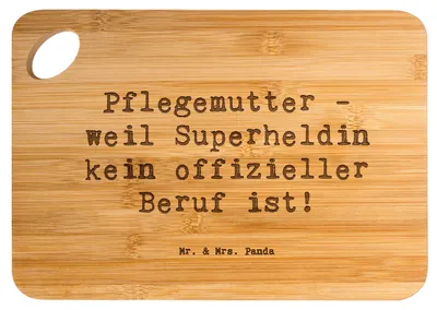 Produktbild von Mr. & Mrs. Panda Brett Spruch Pflegemutter Superheldin - Transparent - Geschenk, Holzbrett, Schneidebrett, Frühstücksbrettchen, einzigartige Designs, Frühstücksbrett