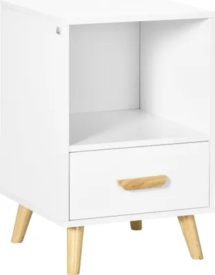 Produktbild von HOMCOM Moderner Beistelltisch, Nachttisch mit 1 Schublade und Staufach, Nachttisch für Wohnzimmer, Schlafzimmer, Bett, 40 x 40 x 62 cm, Weiß