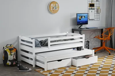Obrázek produktu pro Rozkládací postel se šuplíky a zábranou 80x180 JASVELA 2 - bílá, pravé provedení