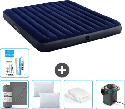 Produktbild von Intex Luftbett – 2 Personen – 183 x 203 x 25 cm – Blau – im Lieferumfang enthalten Spannbettuch - Küssen - Pumpe - Reperaturset en Kissenschutz