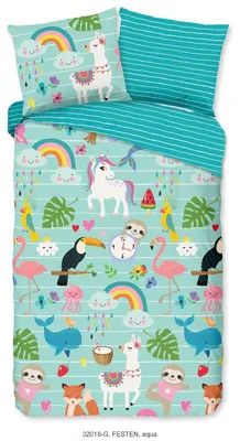 Productafbeelding van Good Morning Kinder Dekbedovertrek Katoen Renforcé Festen - aqua 140x200/220cm