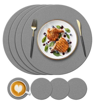 Image de Lot de 4 sous-verres et sets de table en silicone, gris foncé, dimensions : 34 cm / 10 cm