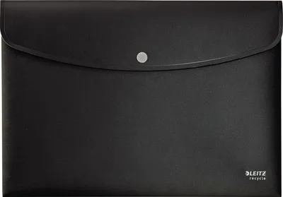 A black document folder is shown flat against a white background.