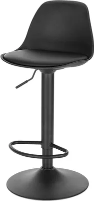 A black bar stool is shown against a white background.