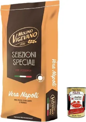 Produktbild von Molino Vigevano Farina “Tipo 0”, Vera Napoli, Kurzer Sahrung, ideal für herzhafte, professionelle Mehl. Packung von 10 kg + italian Gourmet polpa 400g