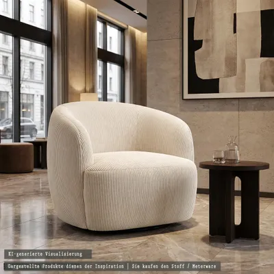 Produktbild von novely® PORTO - Polsterstoff in Breitcord-Optik - Ultraweicher Möbelstoff - Pflegeleichte Meterware 1 lfm - Farbe:: 38 Creme 1M, KI-generiertes Bild