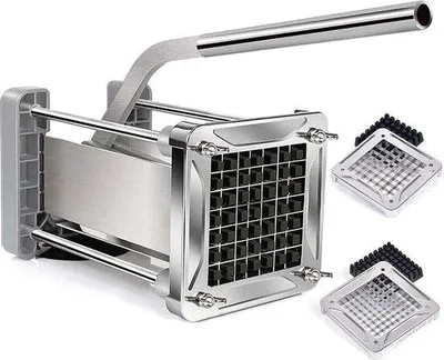 Produktbild von Famanu Kartoffelschneider aus Edelstahl - Professioneller Schneider mit 9 x 9 mm und 12 x 12 mm Klingen