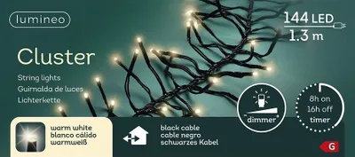 Produktbild von Kaemingk Lumineo Cluster Lichterkette 144 LED warmweiß außen 1,3 m schwarz