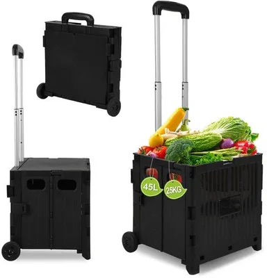 Obrázek produktu pro Cestovní a kempingový vozík – 2 kola, nosnost 40 kg – objem 45 litrů – na nákupy, cestování a kempování – černý