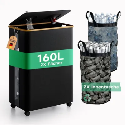 Image de Poubelle multifonctionnelle - 160 litres avec couvercle - Noir