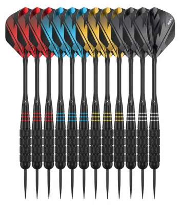 Produktbild von KOTO - Messing Multi Set Dartpfeile, Inkl. 4 Sets Schwarze Messing Darts (23 G.), 4 Sets Flights (100 Micron) + schwarze Aluminiumschäfte & KOTO - Dart Koffer