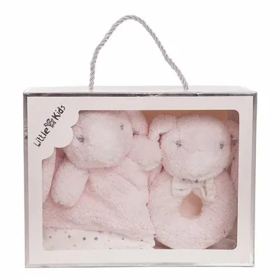 Obrázek produktu pro Plyšová hračka růžový králíček chrastítko 30 x 30 cm