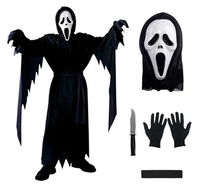 Ghostface-Kostüm für Kinder, XL, Schwarz, mit Kapuze
