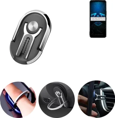 Produktbild von K-S-Trade 3in1 Smartphone-Ring Handy-Ring kompatibel mit Asus ROG Phone 5 Fingerhalterung  Handyring Tischständer Lüftungsgitter-Halterung Tisch