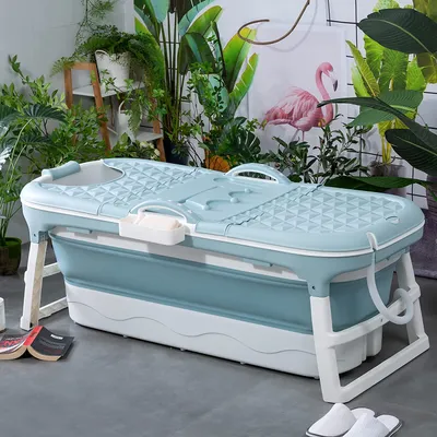 Produktbild von Schwänlein® Faltbare Badewanne Erwachsene | Ideal für kleine Badezimmer | mit Seifenkorb, Nackkissen, Praktisch und Tragbar (148, Blau)